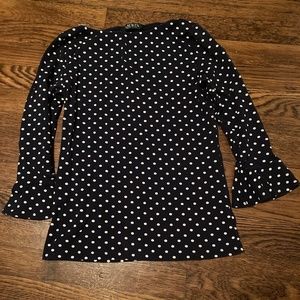 Lauren Ralph Lauren Womens Top Size Medium Navy White Polka Dot 3/4 Bell Sleeve